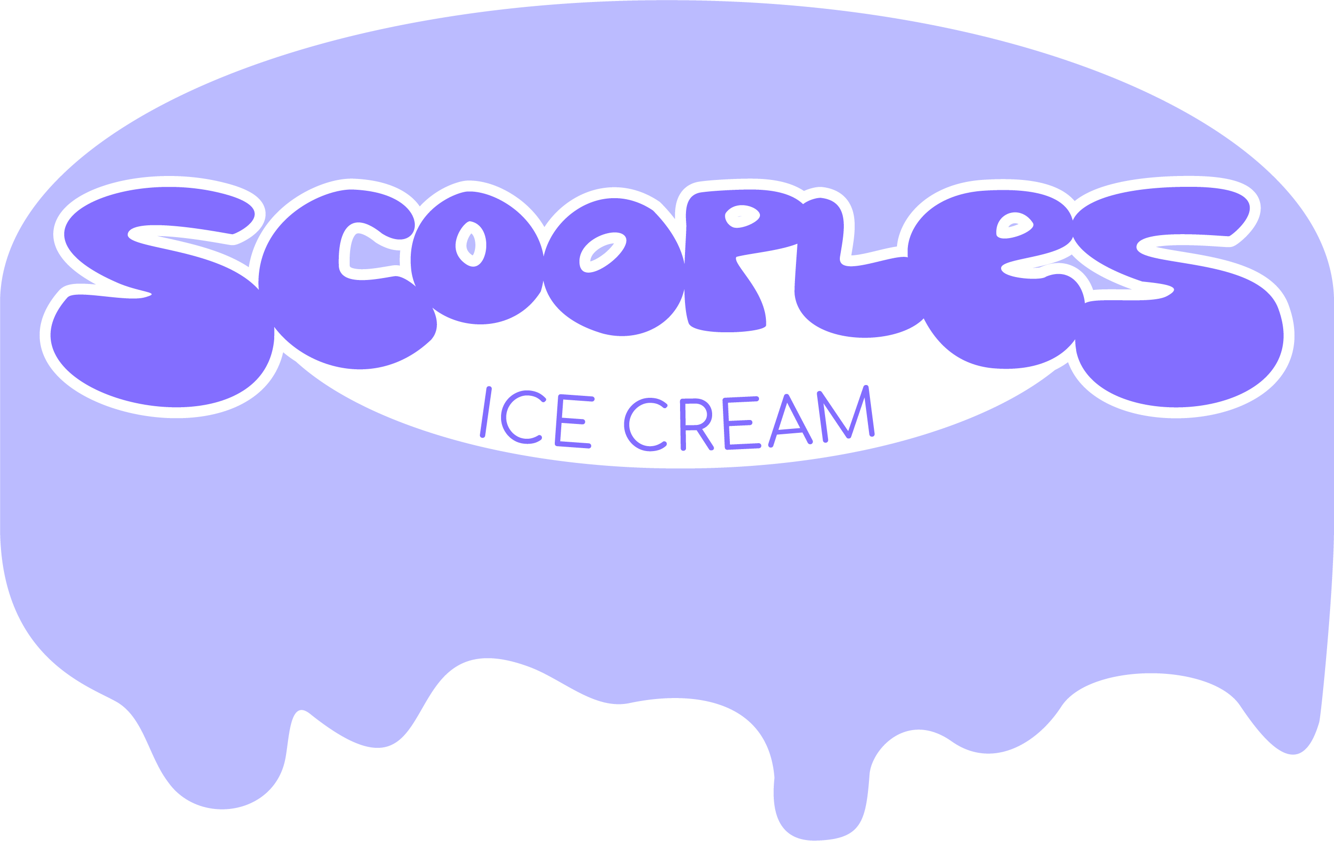 Scooples ice cream logo on a purple dripping oval