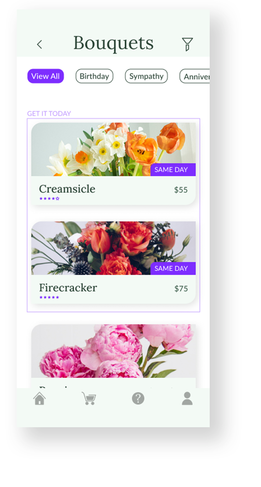Product browsing with categories and large icons
