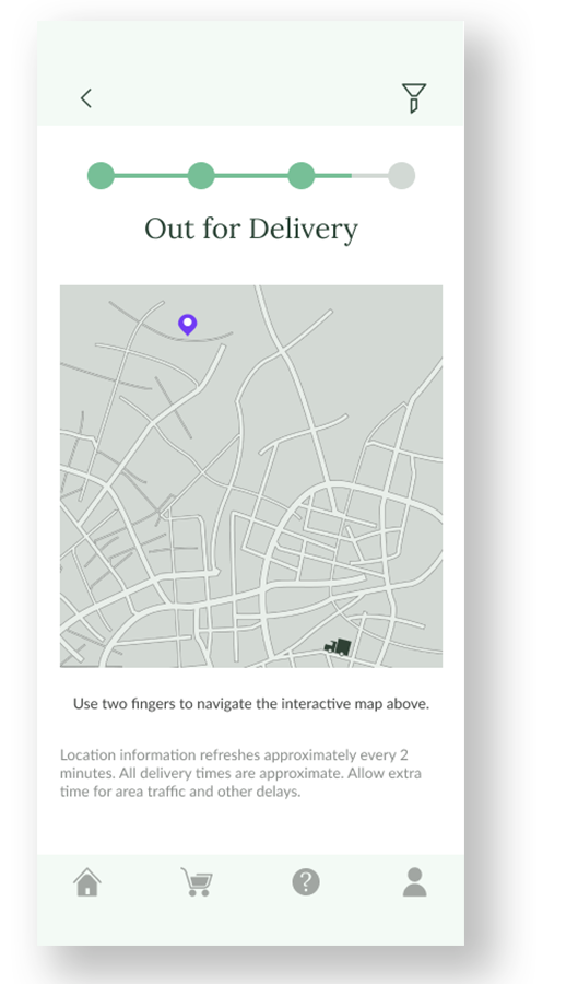 Delivery page with example map