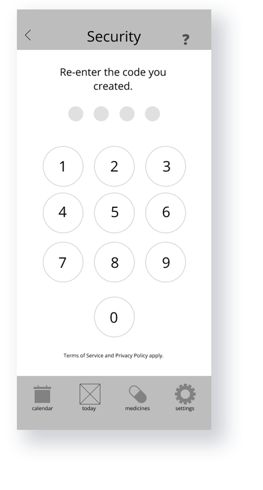 Mobile app screen showing numbers on a dialpad for creating a security code