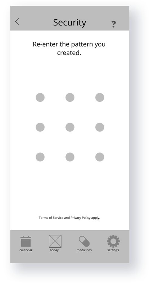 Mobile app screen showing a square made up of nine dots for creating a security pattern