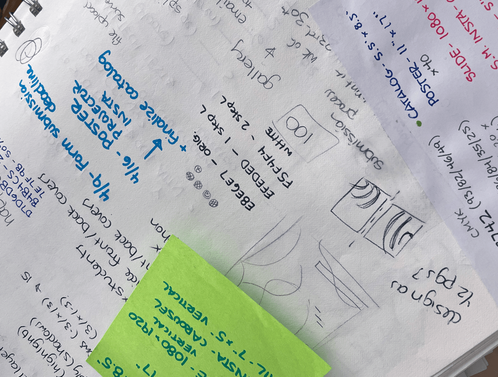 Sketches and notes from early on in the design process