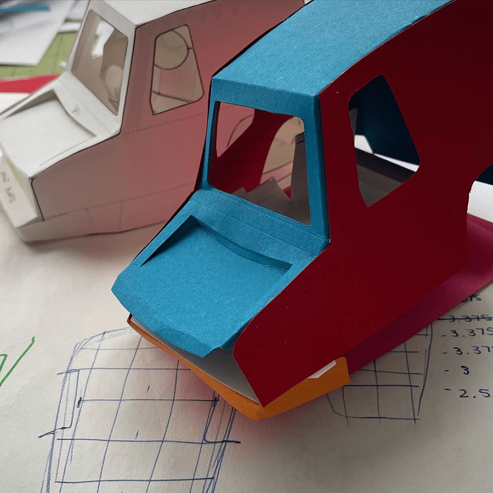 Two iterations, one white and one multicolor