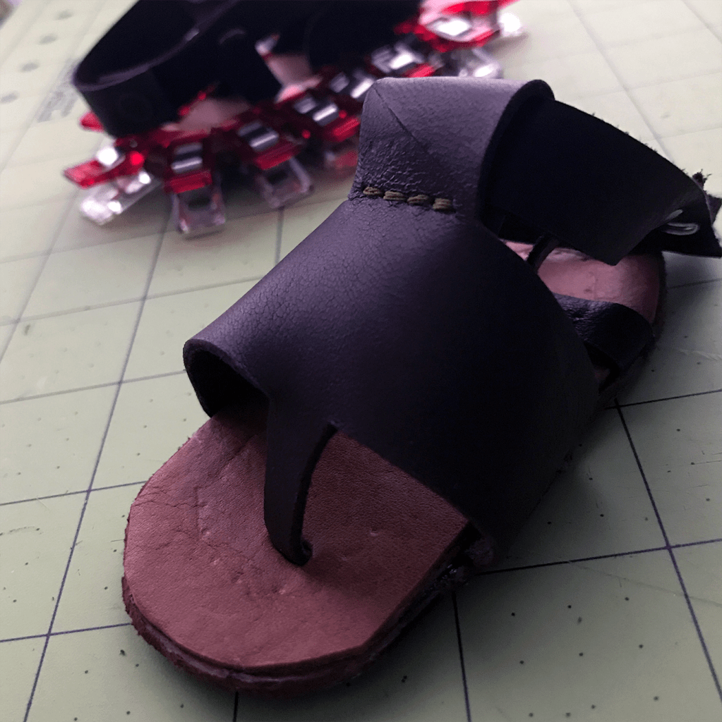 One of Merle's completed sandals