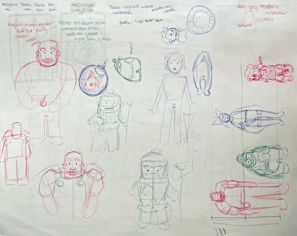 Initial basic character sketches and notes