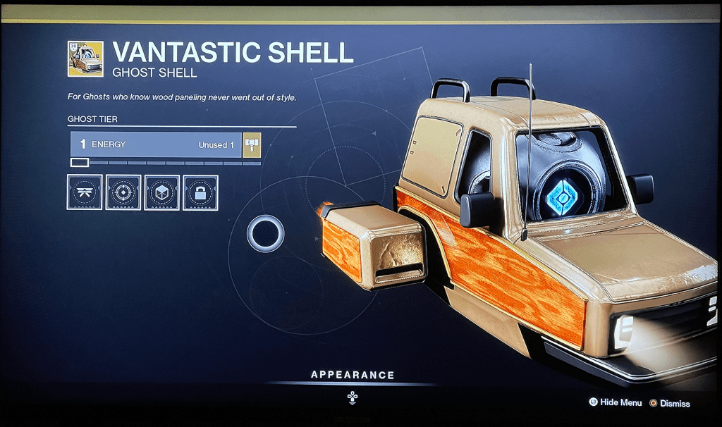 The in-game screen for the Vantastic Shell